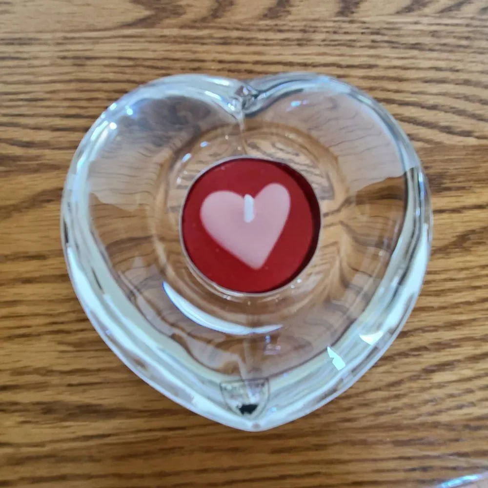 Orrefors Sweden Amour Heart Shaped Crystal Votive Tealight Candleholder Nordic